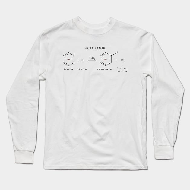 Kawaii Chlorination Of Benzene Doodle Reaction Long Sleeve T-Shirt by Sofia Sava